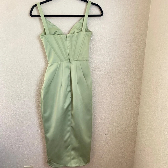 HOUSE OF CB FAYE PISTACHIO SATIN CORSET MIDI DRESS NWOT size XS - Picture 6 of 16